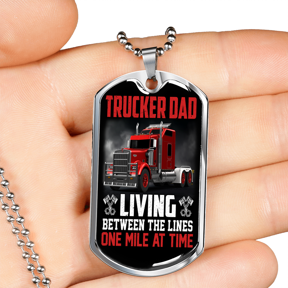 Trucker Dad Red Dog Tag Stainless Steel or 18k Gold 24" Chain-Express Your Love Gifts