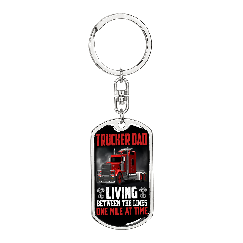 Trucker Dad Red Swivel Keychain Dog Tag Stainless Steel or 18k Gold-Express Your Love Gifts