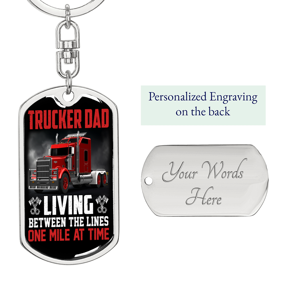 Trucker Dad Red Swivel Keychain Dog Tag Stainless Steel or 18k Gold-Express Your Love Gifts