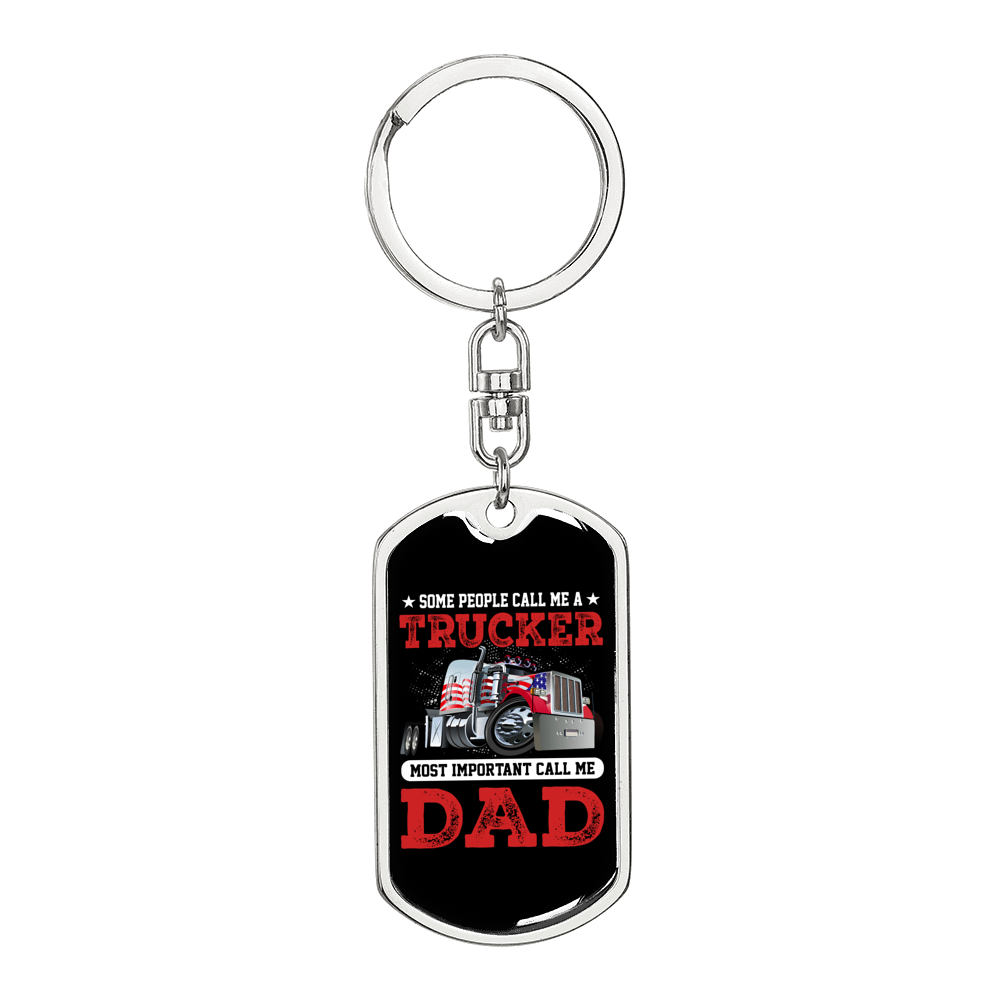 Trucker Dad Swivel Keychain Dog Tag Stainless Steel or 18k Gold-Express Your Love Gifts