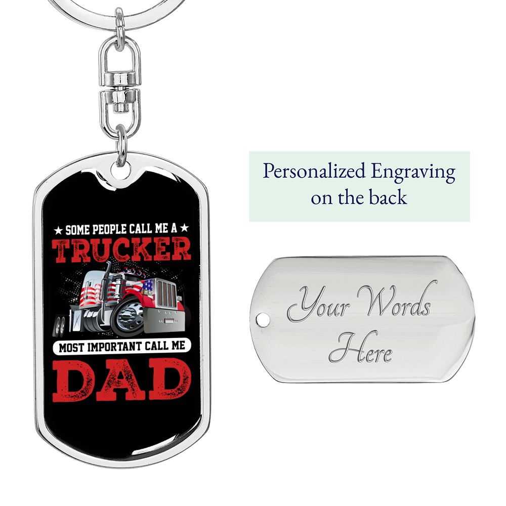 Trucker Dad Swivel Keychain Dog Tag Stainless Steel or 18k Gold-Express Your Love Gifts