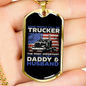 Trucker Daddy & Husband Dog Tag Stainless Steel or 18k Gold 24" Chain-Express Your Love Gifts