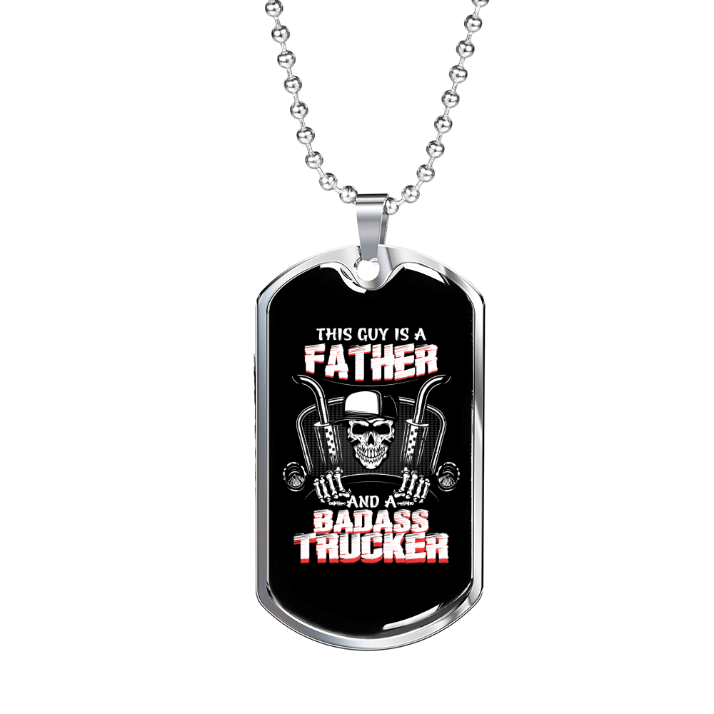 Trucker Father Dog Tag Stainless Steel or 18k Gold 24" Chain-Express Your Love Gifts