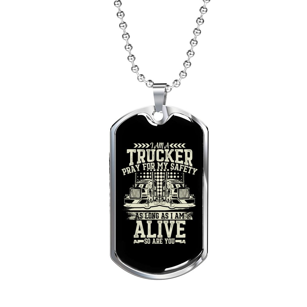 Trucker Forever Dog Tag Stainless Steel or 18k Gold 24" Chain-Express Your Love Gifts