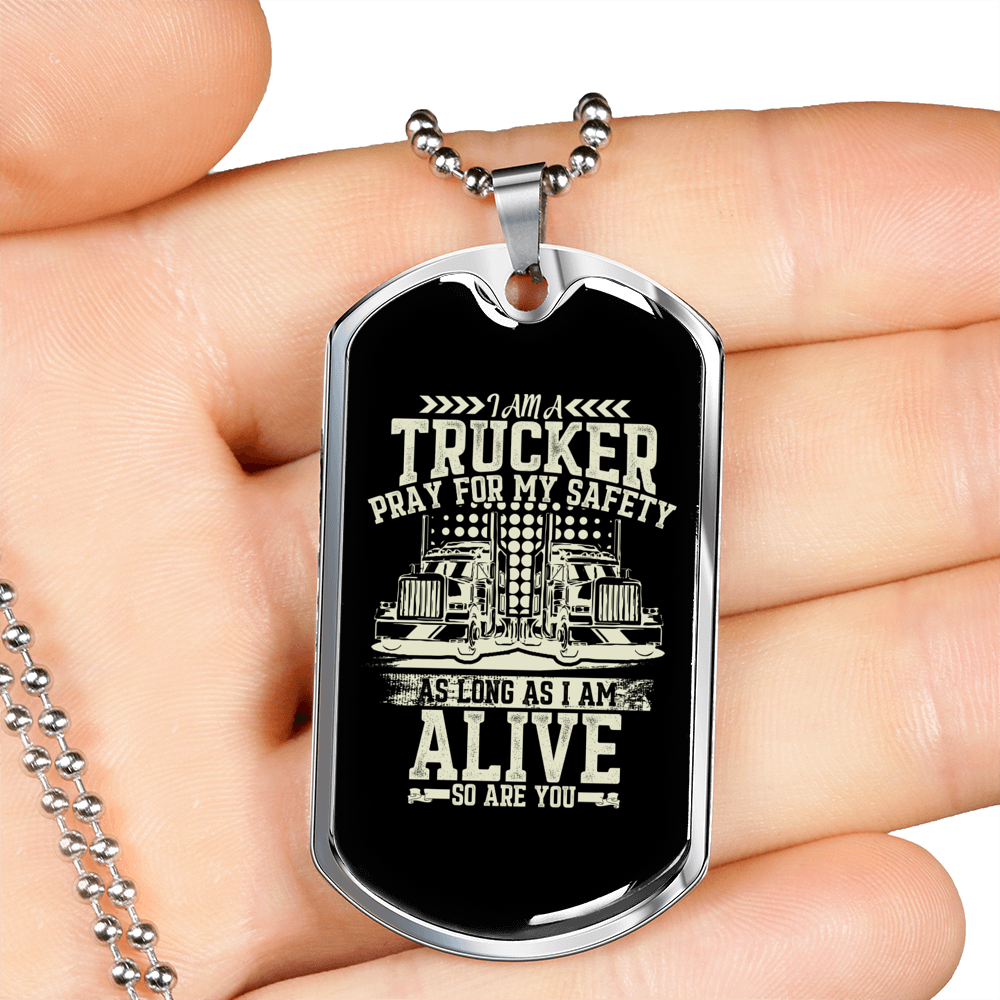 Trucker Forever Dog Tag Stainless Steel or 18k Gold 24" Chain-Express Your Love Gifts