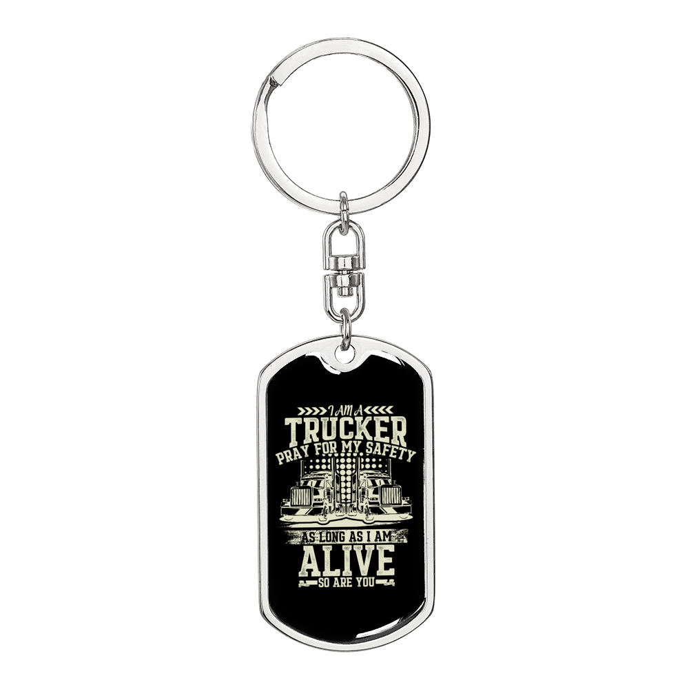 Trucker Forever Swivel Keychain Dog Tag Stainless Steel or 18k Gold-Express Your Love Gifts
