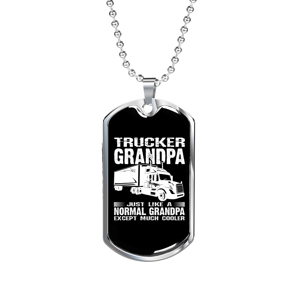 Trucker Grandpa Dog Tag Stainless Steel or 18k Gold 24" Chain-Express Your Love Gifts