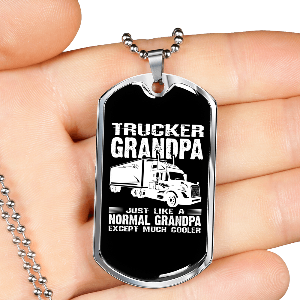 Trucker Grandpa Dog Tag Stainless Steel or 18k Gold 24" Chain-Express Your Love Gifts