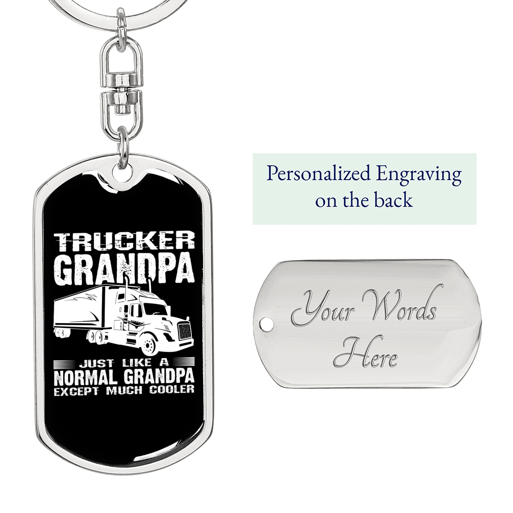 Trucker Grandpa Wivel Keychain Dog Tag Stainless Steel or 18k Gold-Express Your Love Gifts