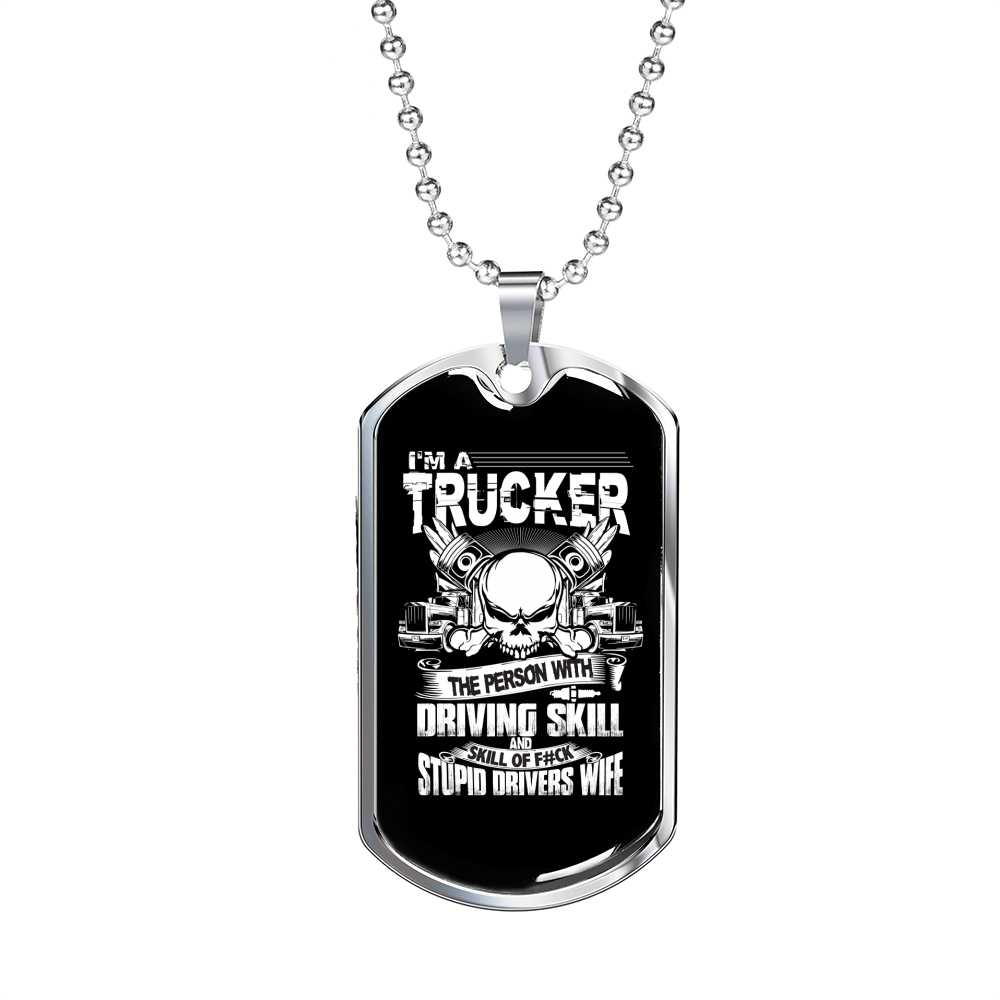 Trucker Person With Driving Skill Dog Tag Stainless Steel or 18k Gold W 24"-Express Your Love Gifts