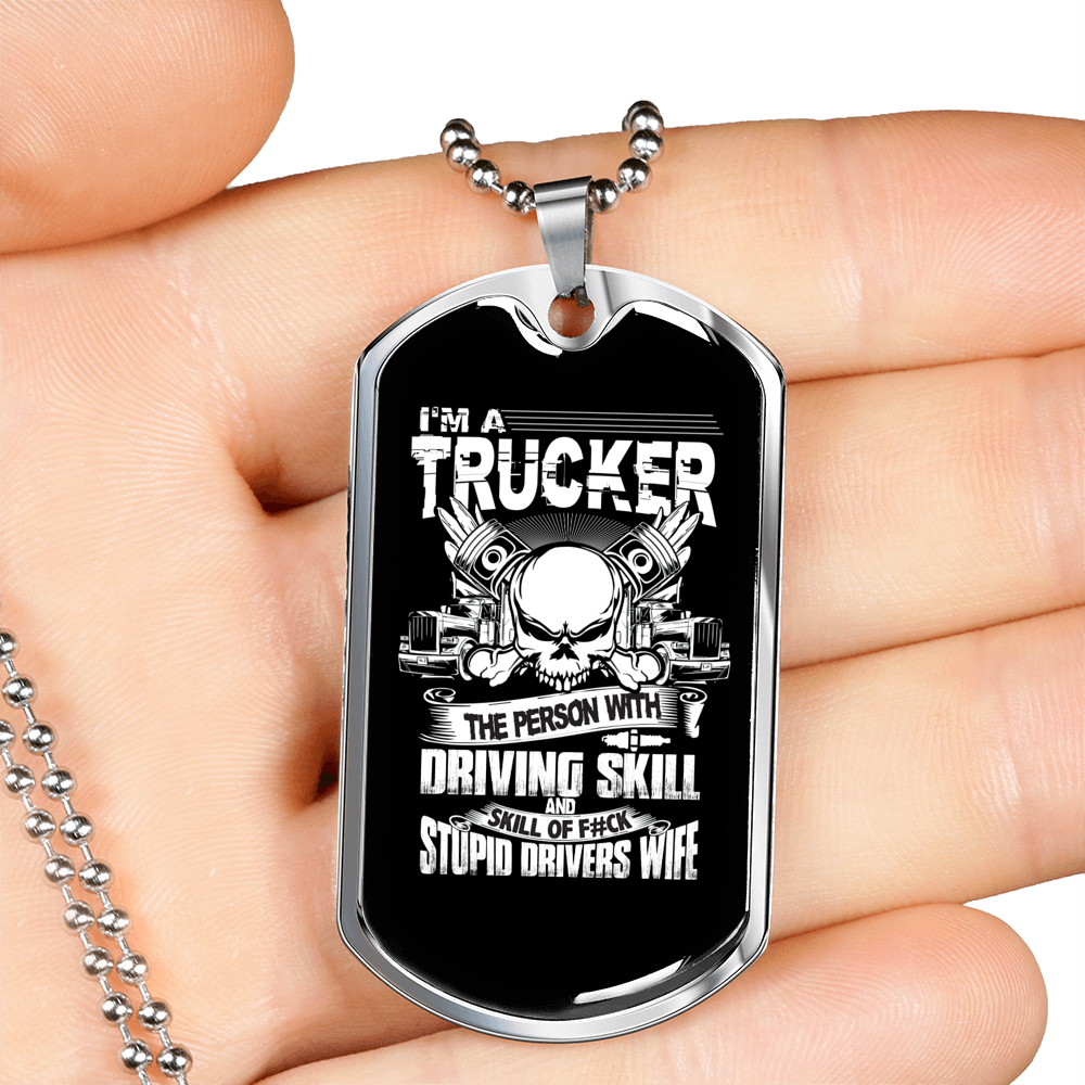 Trucker Person With Driving Skill Dog Tag Stainless Steel or 18k Gold W 24"-Express Your Love Gifts