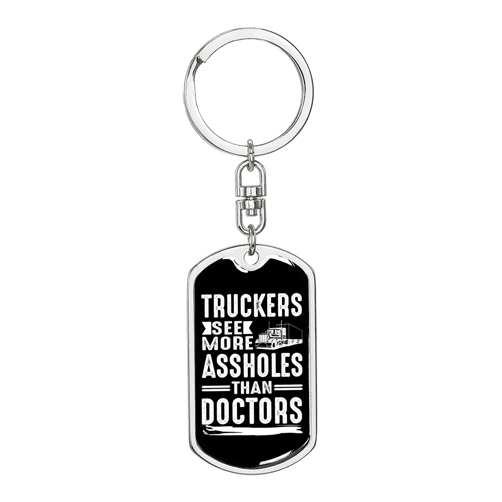 Truckers & Doctors Trucker Keychain Dog Tag Stainless Steel or 18k Gold-Express Your Love Gifts