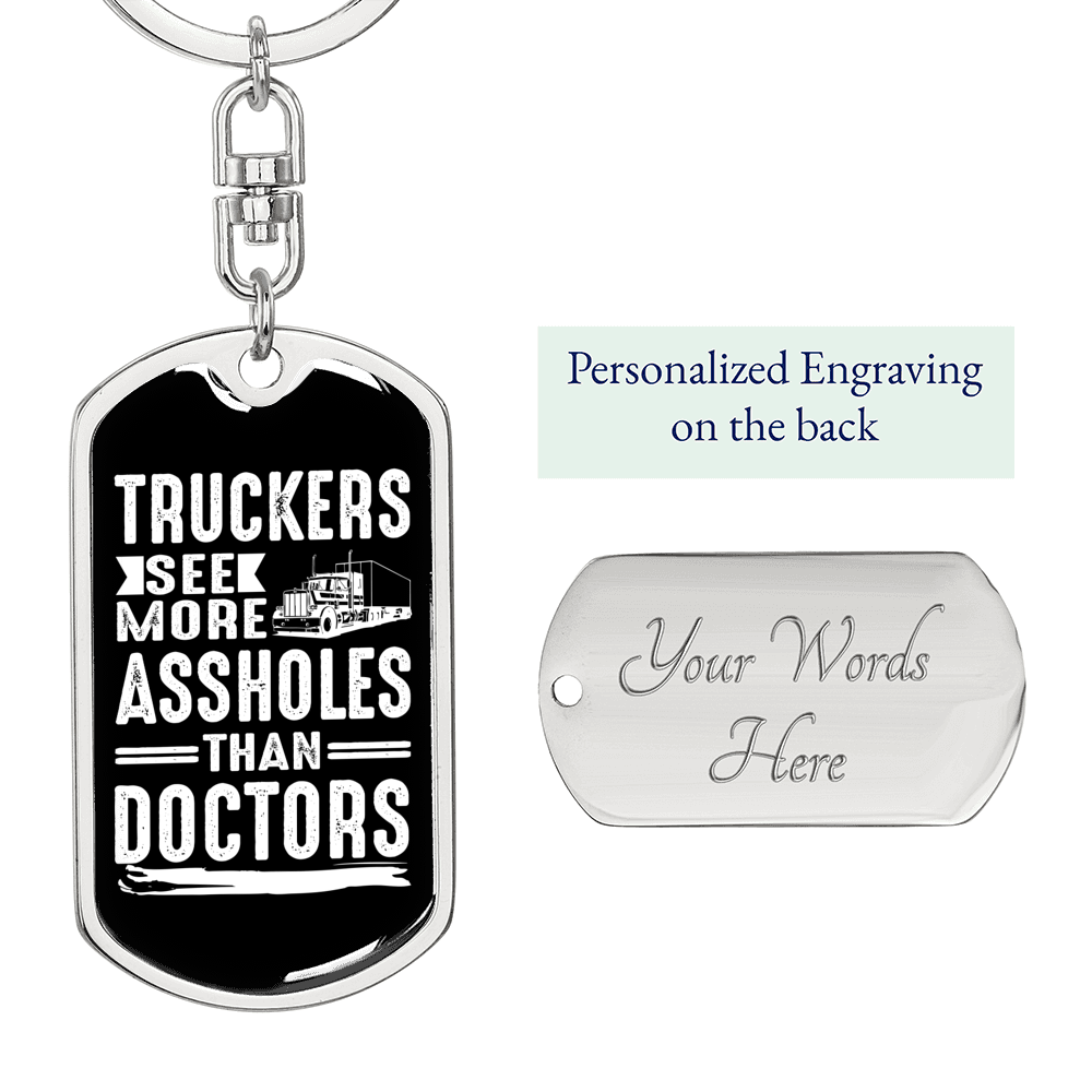 Truckers & Doctors Trucker Keychain Dog Tag Stainless Steel or 18k Gold-Express Your Love Gifts