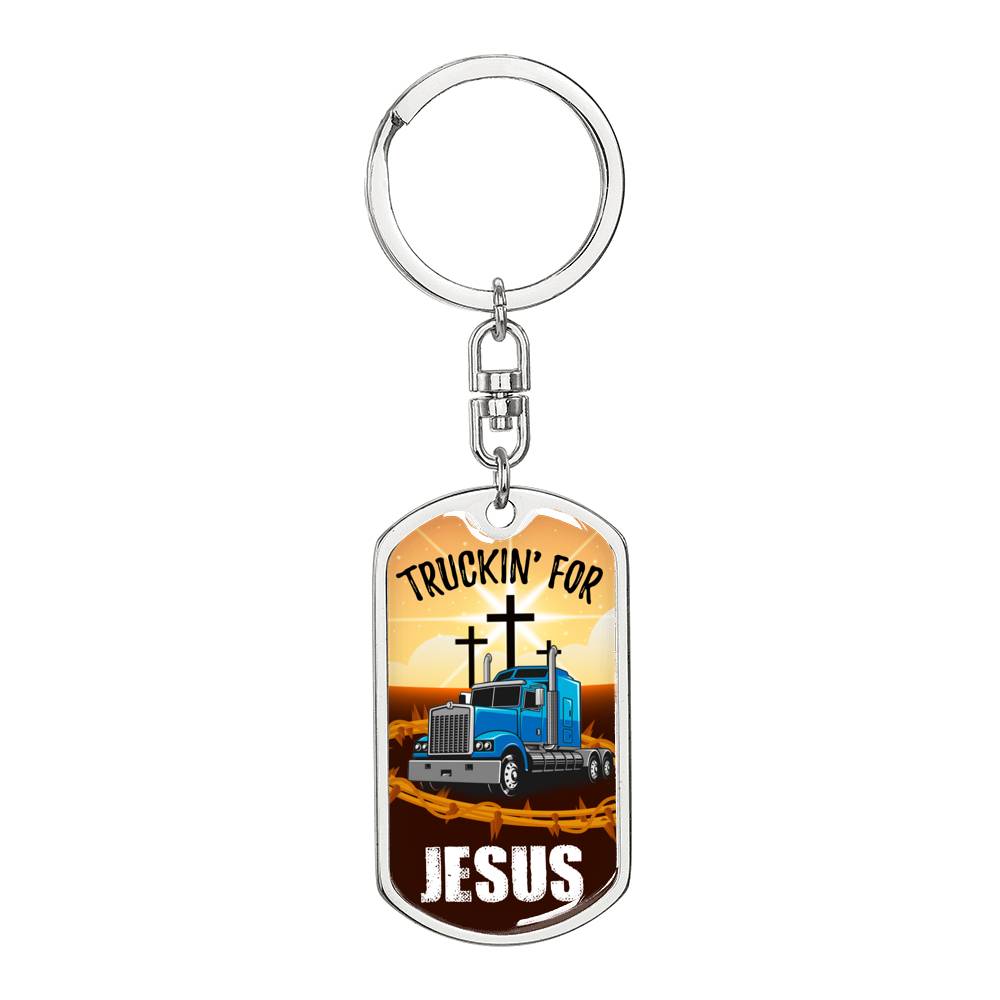 Truckin For Jesus Dog Tag Pendant Keychain Stainless Steel or 18k Gold-Express Your Love Gifts