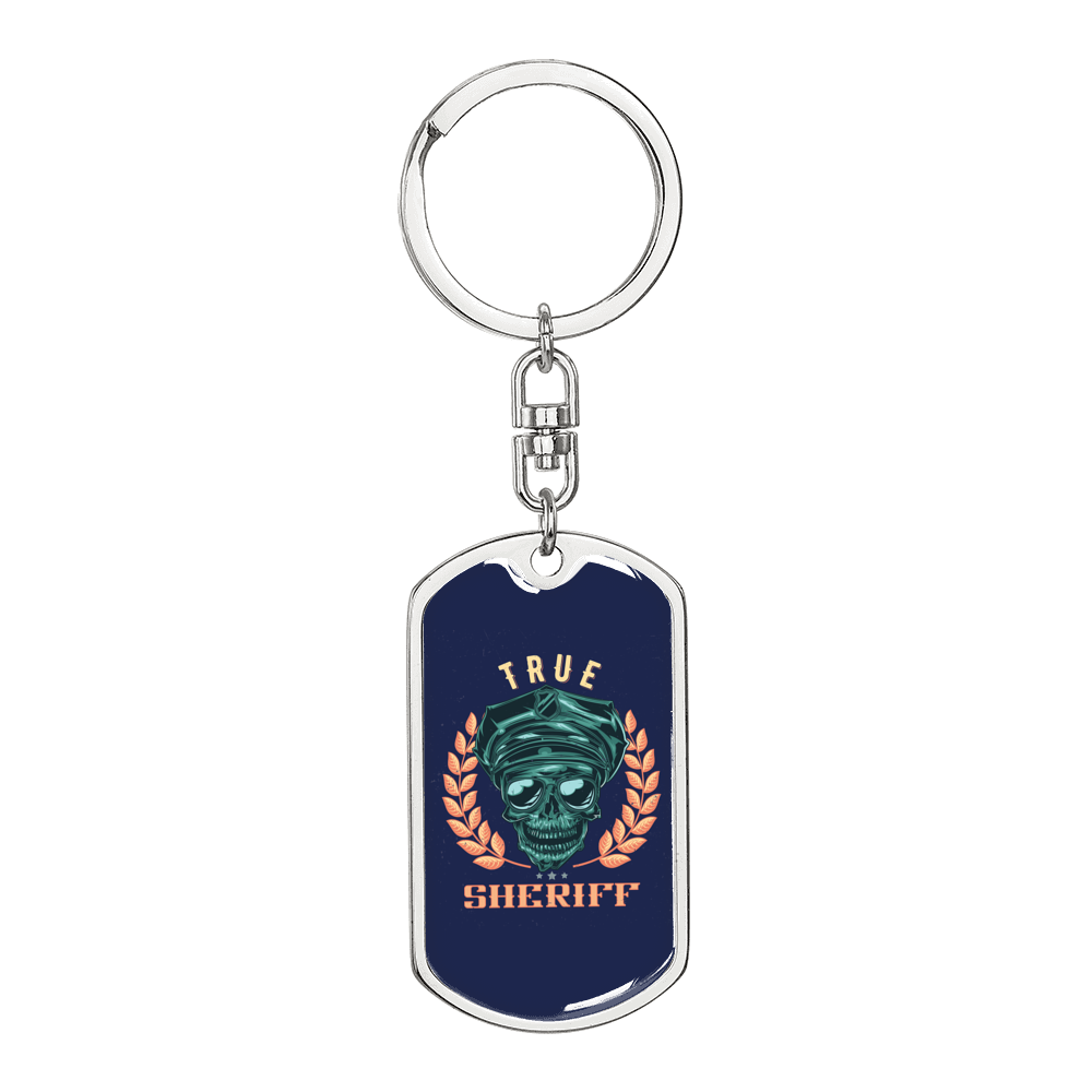 True Sheriff Keychain Stainless Steel or 18k Gold Dog Tag Keyring-Express Your Love Gifts