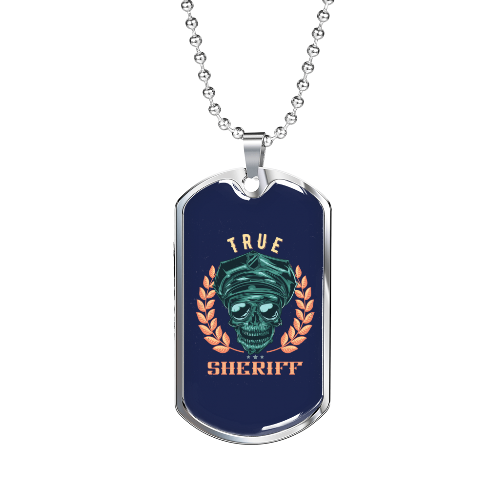 True Sheriff Necklace Stainless Steel or 18k Gold Dog Tag 24"-Express Your Love Gifts