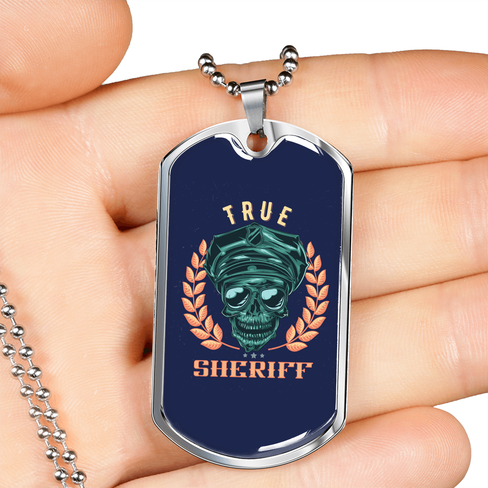 True Sheriff Necklace Stainless Steel or 18k Gold Dog Tag 24"-Express Your Love Gifts
