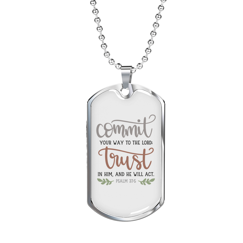 Trust In Him Psalm Christian Necklace Stainless Steel or 18k Gold Dog Tag 24" Chain-Express Your Love Gifts
