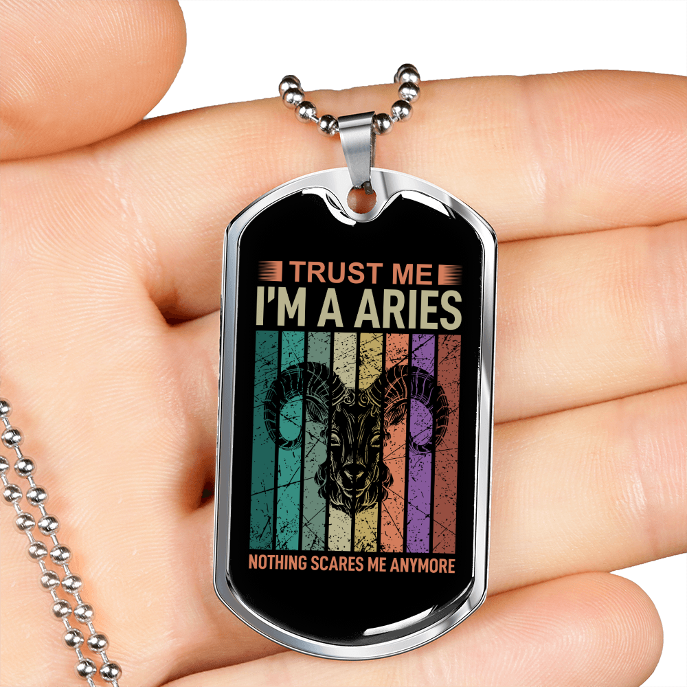 Trust Me Aries Zodiac Necklace Stainless Steel or 18k Gold Dog Tag 24" Chain-Express Your Love Gifts