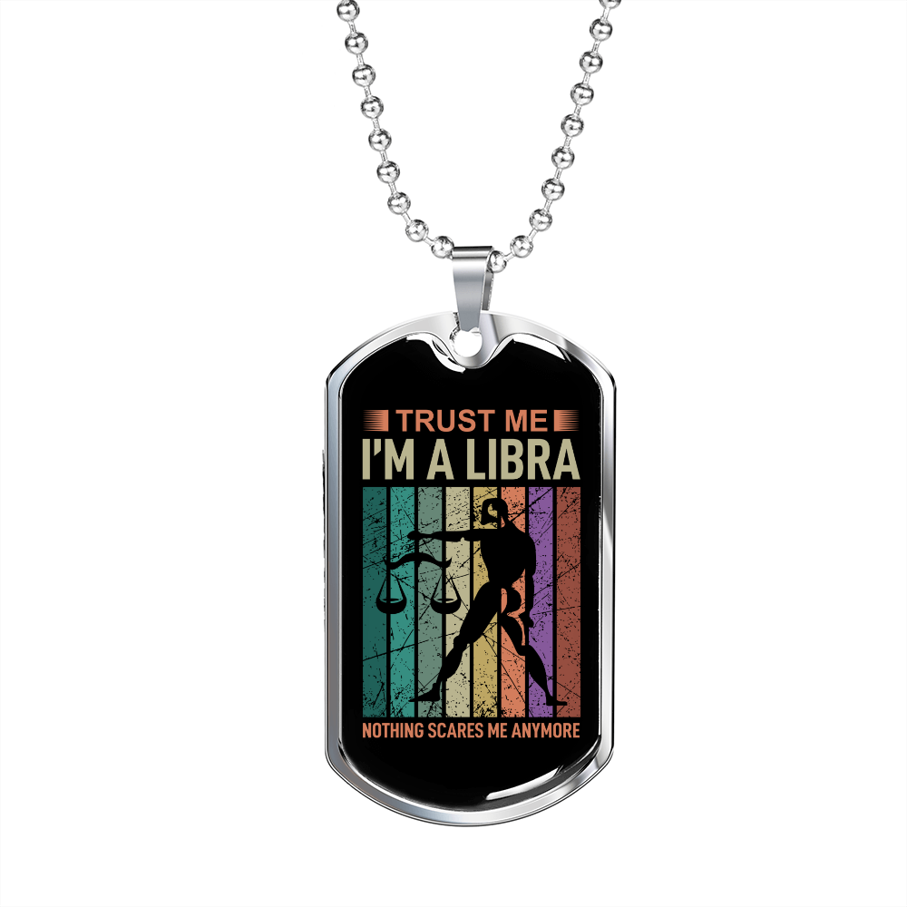Trust Me Libra Zodiac Necklace Stainless Steel or 18k Gold Dog Tag 24" Chain-Express Your Love Gifts