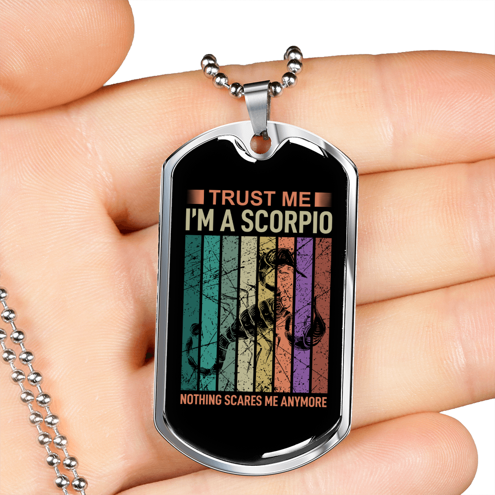 Trust Me Scorpio Zodiac Necklace Stainless Steel or 18k Gold Dog Tag 24" Chain-Express Your Love Gifts
