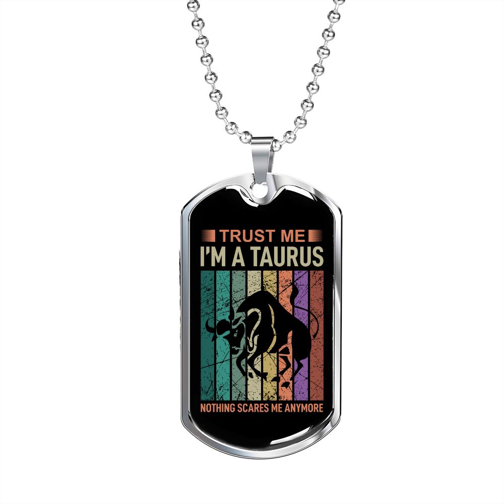 Trust Me Taurus Zodiac Necklace Stainless Steel or 18k Gold Dog Tag 24" Chain-Express Your Love Gifts