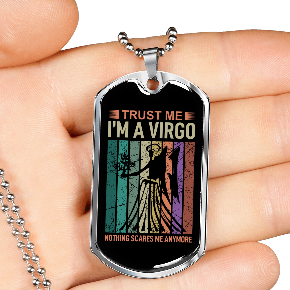 Trust Me Virgo Zodiac Necklace Stainless Steel or 18k Gold Dog Tag 24" Chain-Express Your Love Gifts