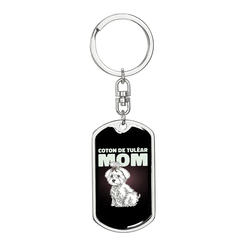 Tulear Cotton Mom Keychain Stainless Steel or 18k Gold Dog Tag Keyring-Express Your Love Gifts