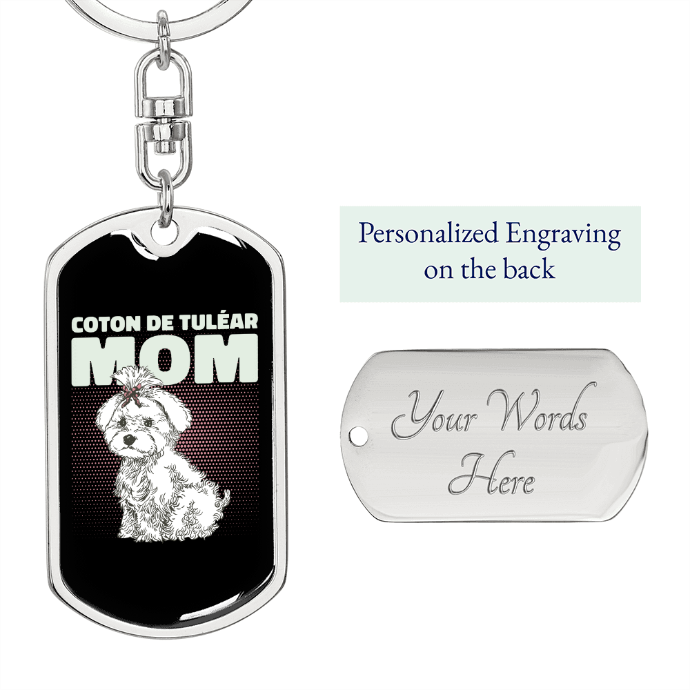 Tulear Cotton Mom Keychain Stainless Steel or 18k Gold Dog Tag Keyring-Express Your Love Gifts