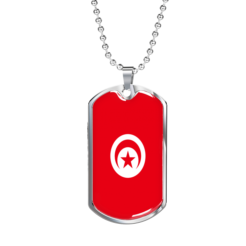 Tunisia Flag Necklace Stainless Steel or 18k Gold Dog Tag 24" Chain-Express Your Love Gifts