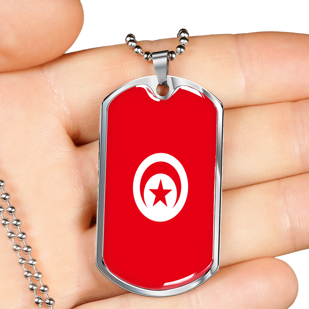 Tunisia Flag Necklace Stainless Steel or 18k Gold Dog Tag 24" Chain-Express Your Love Gifts