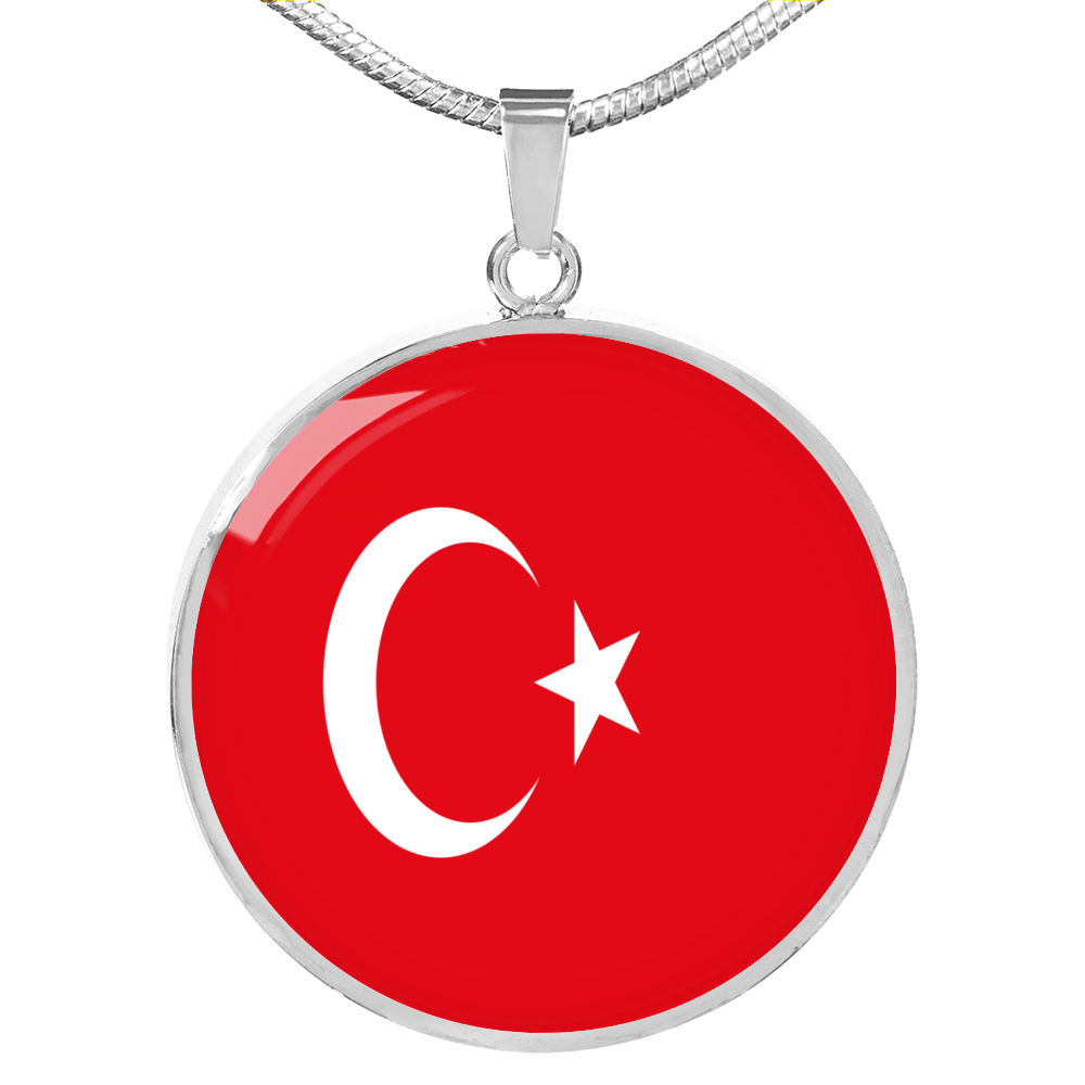 Turkey Flag Necklace Circle Pendant Stainless Steel or 18k Gold 18-22"-Express Your Love Gifts