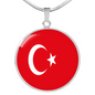 Turkey Flag Necklace Circle Pendant Stainless Steel or 18k Gold 18-22"-Express Your Love Gifts