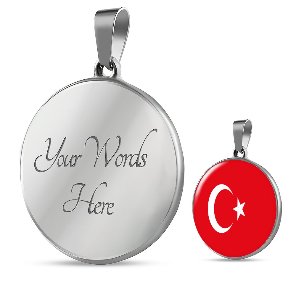 Turkey Flag Necklace Circle Pendant Stainless Steel or 18k Gold 18-22"-Express Your Love Gifts