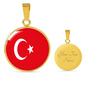 Turkey Flag Necklace Circle Pendant Stainless Steel or 18k Gold 18-22"-Express Your Love Gifts