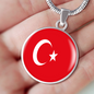 Turkey Flag Necklace Circle Pendant Stainless Steel or 18k Gold 18-22"-Express Your Love Gifts