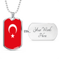 Turkey Flag Necklace Stainless Steel or 18k Gold Dog Tag 24" Chain-Express Your Love Gifts