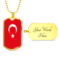 Turkey Flag Necklace Stainless Steel or 18k Gold Dog Tag 24" Chain-Express Your Love Gifts
