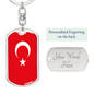 Turkey Flag Swivel Keychain Dog Tag Stainless Steel or 18k Gold-Express Your Love Gifts