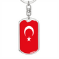 Turkey Flag Swivel Keychain Dog Tag Stainless Steel or 18k Gold-Express Your Love Gifts