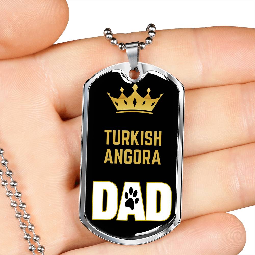 Turkish Angora Cat Dad Necklace Stainless Steel or 18k Gold Dog Tag 24" Chain-Express Your Love Gifts