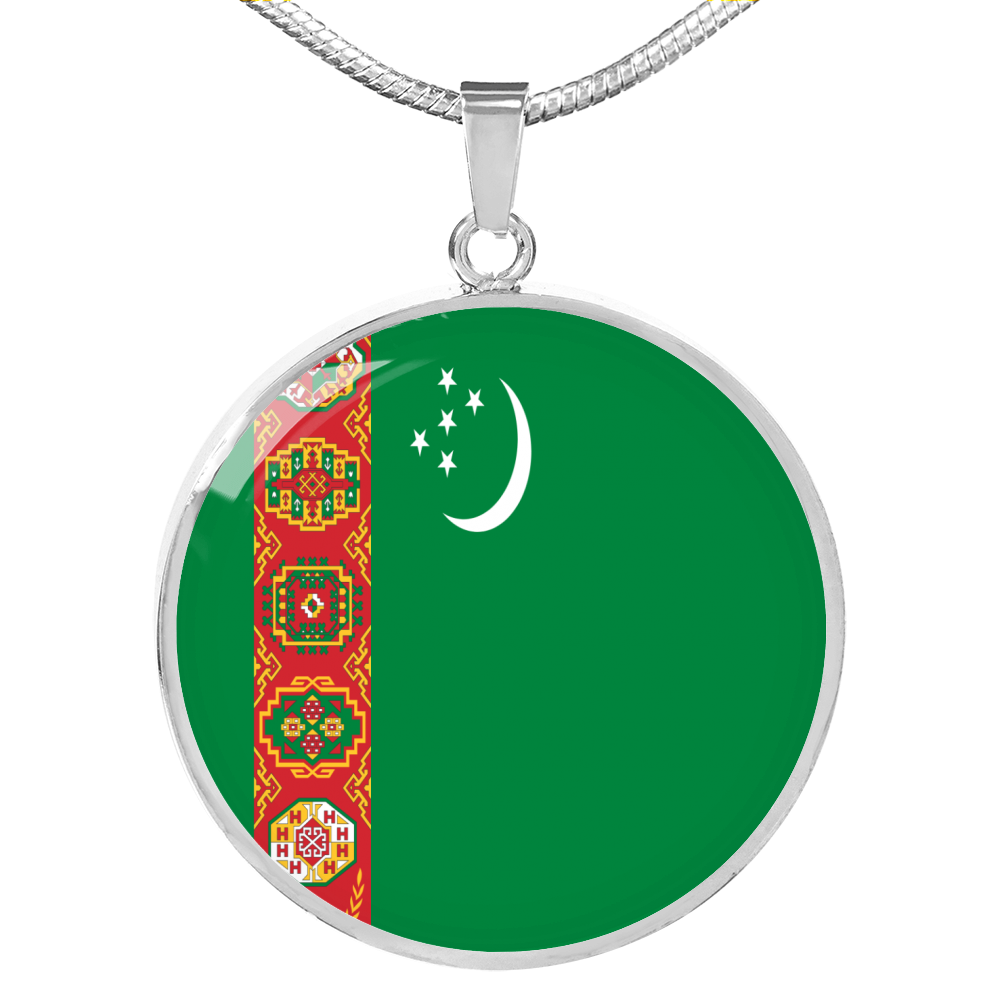 Turkmenistan Flag Necklace Circle Pendant Stainless Steel or 18k Gold 18-22"-Express Your Love Gifts