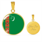Turkmenistan Flag Necklace Circle Pendant Stainless Steel or 18k Gold 18-22"-Express Your Love Gifts