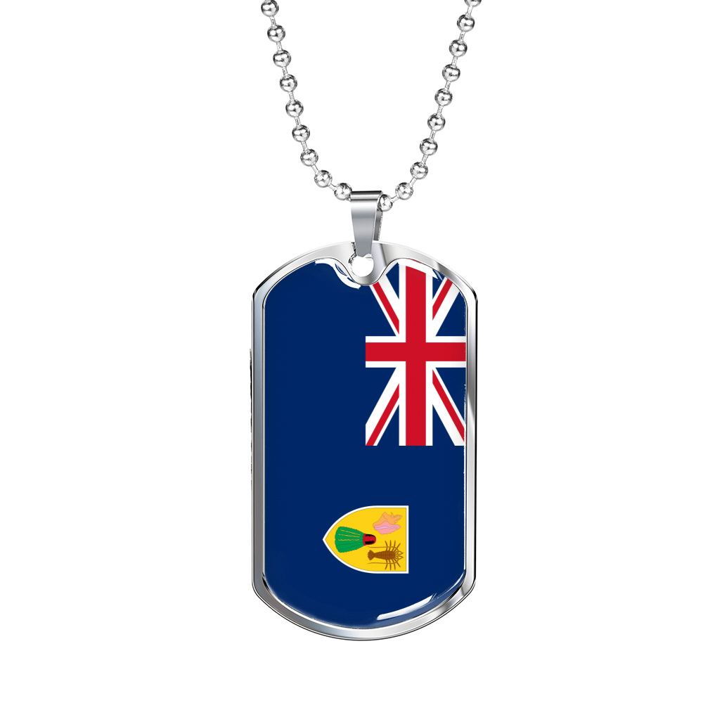 Turks And Caicos Flag Necklace Stainless Steel or 18k Gold Dog Tag 24" Chain-Express Your Love Gifts
