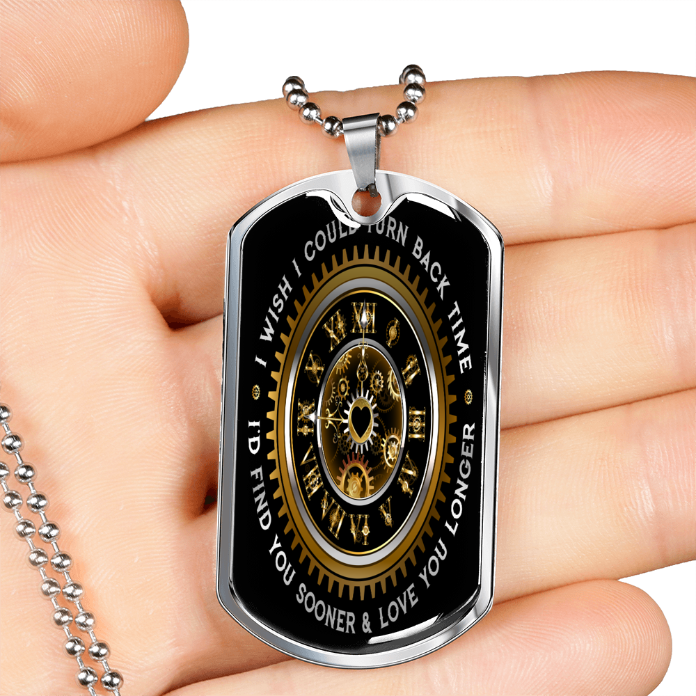 Turn Back Time Dog Tag Stainless Steel or 18k Gold 24" Chain-Express Your Love Gifts