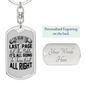 Turn Out All Right Keychain Stainless Steel or 18k Gold Dog Tag Keyring-Express Your Love Gifts