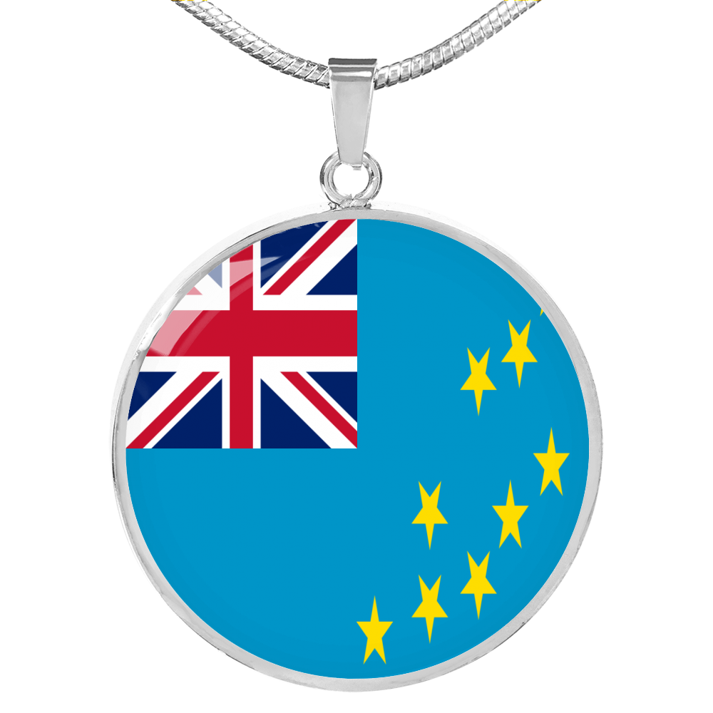 Tuvalu Flag Necklace Circle Pendant Stainless Steel or 18k Gold 18-22"-Express Your Love Gifts
