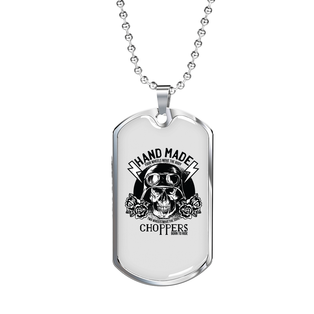 Two Wheels Move The Soul Biker Necklace Stainless Steel or 18k Gold Dog Tag 24"-Express Your Love Gifts