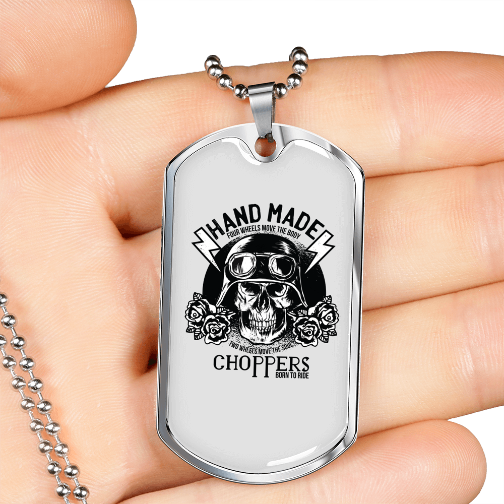 Two Wheels Move The Soul Biker Necklace Stainless Steel or 18k Gold Dog Tag 24"-Express Your Love Gifts
