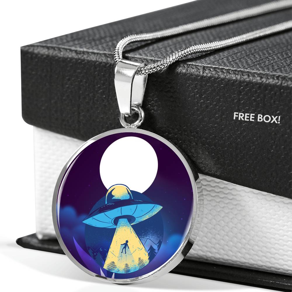 UFO Alien Fan Gift Alien Abduction Circle Necklace Stainless Steel or 18k Gold 18-22"-Express Your Love Gifts